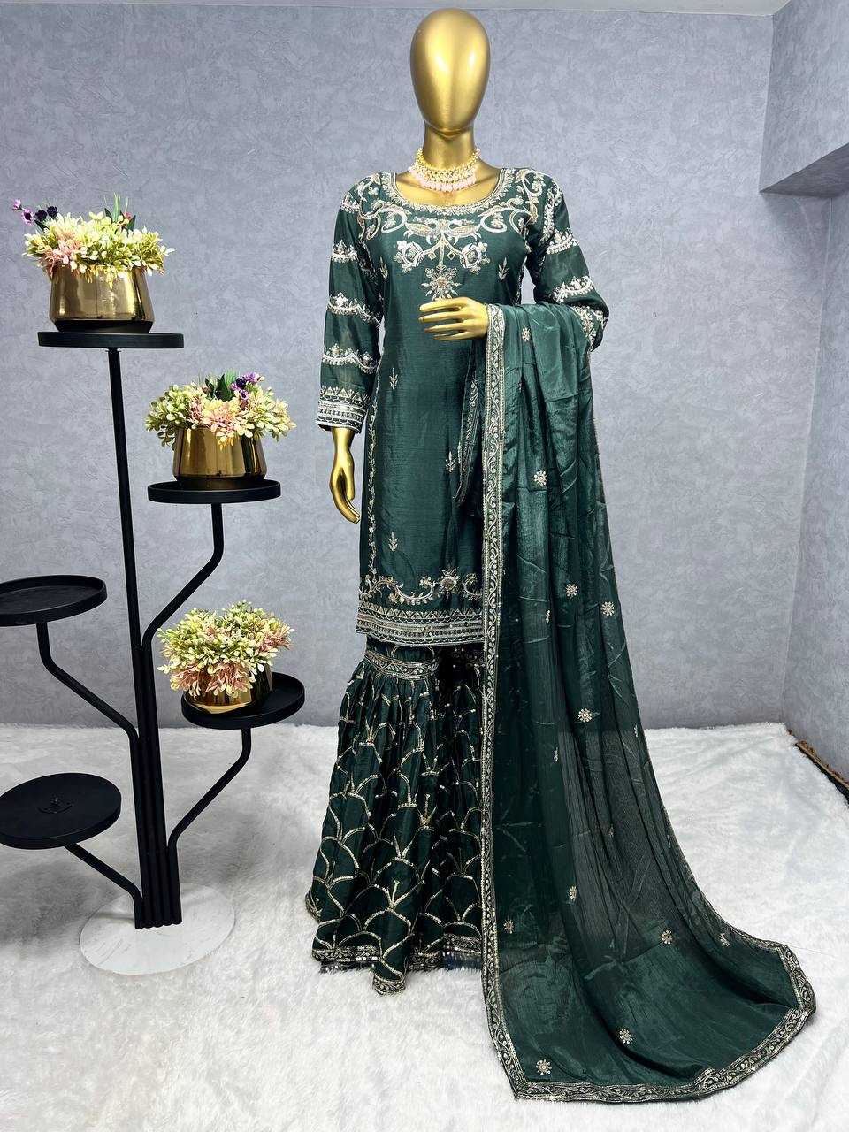 Chinon Silk Kesh227 1016 Suits & Dresses  Sharara Salwar Embroidery Ladies Silk Wedding Silk Suits