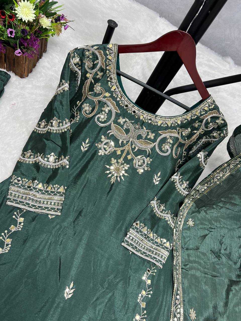 Chinon Silk Kesh227 1016 Suits & Dresses  Sharara Salwar Embroidery Ladies Silk Wedding Silk Suits