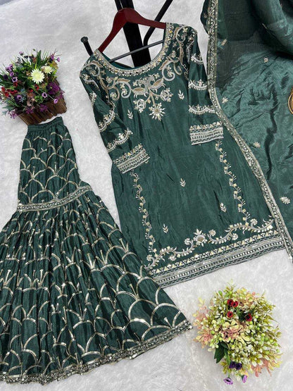 Chinon Silk Kesh227 1016 Suits & Dresses  Sharara Salwar Embroidery Ladies Silk Wedding Silk Suits