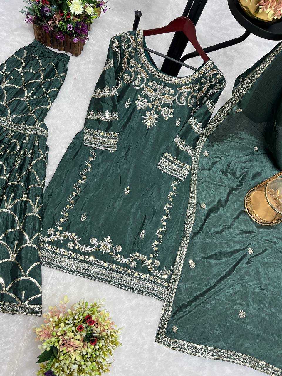 Chinon Silk Kesh227 1016 Suits & Dresses  Sharara Salwar Embroidery Ladies Silk Wedding Silk Suits