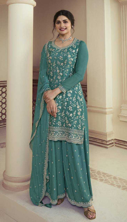 Chinon Silk Ksb 66846 Suits & Dresses  Sharara Salwar Embroidery Semi Stitched Suits