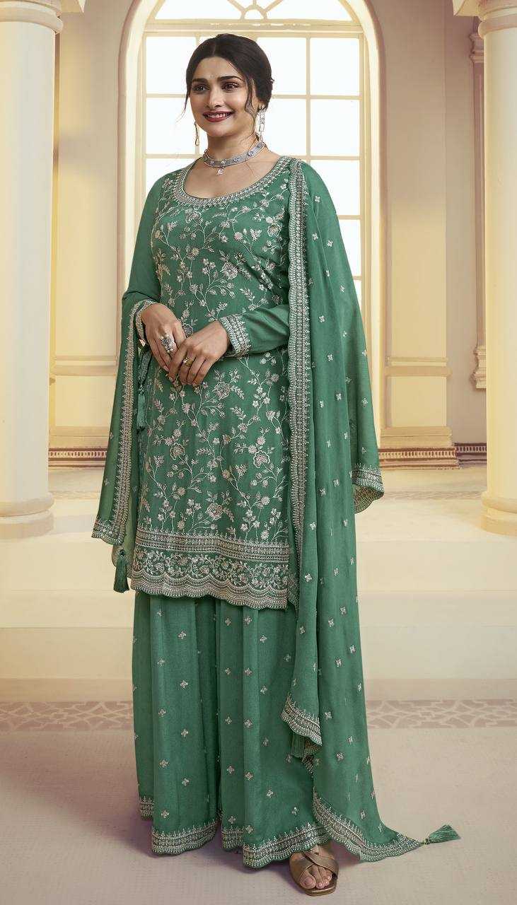 Chinon Silk Ksb 66846 Suits & Dresses  Sharara Salwar Embroidery Semi Stitched Suits