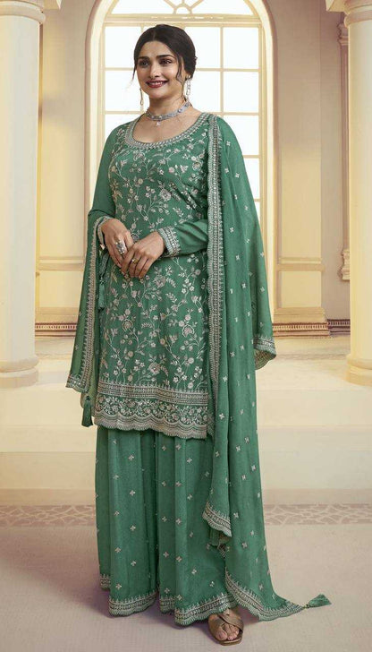 Chinon Silk Ksb 66846 Suits & Dresses  Sharara Salwar Embroidery Semi Stitched Suits