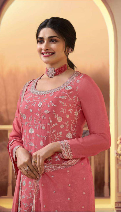 Chinon Silk Ksb 66846 Suits & Dresses  Sharara Salwar Embroidery Semi Stitched Suits