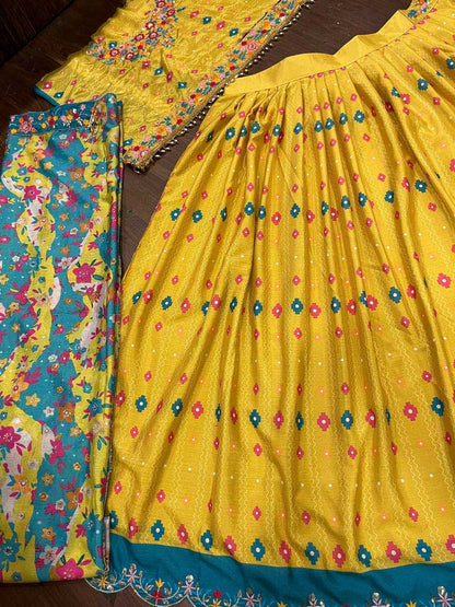 Chinon Silk Rin108 1599 Lehengas  Traditional Printed Embroidered Lehengas