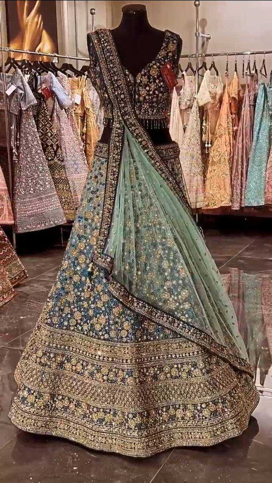 Chinon Silk Rin108 1641 Lehengas  Designer Traditional Embroidered Lehengas