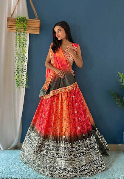 Chinon Silk Rin114 5020 Lehengas  Fancy Traditional Silk Printed Embroidered Lehengas