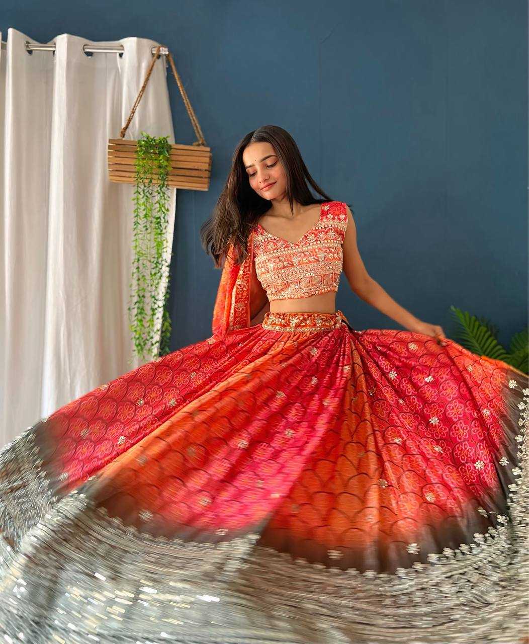 Chinon Silk Rin114 5020 Lehengas  Fancy Traditional Silk Printed Embroidered Lehengas