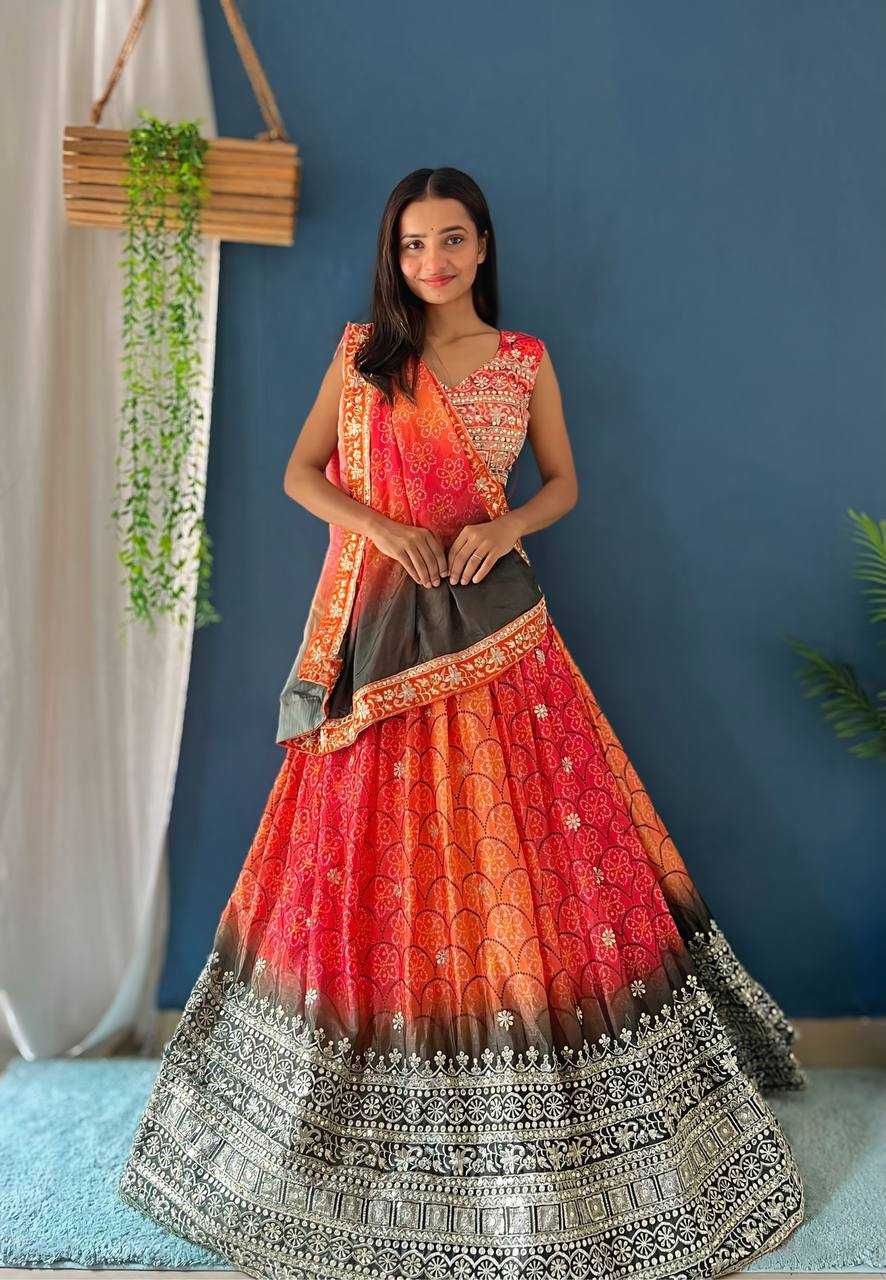 Chinon Silk Rin114 5020 Lehengas  Fancy Traditional Silk Printed Embroidered Lehengas