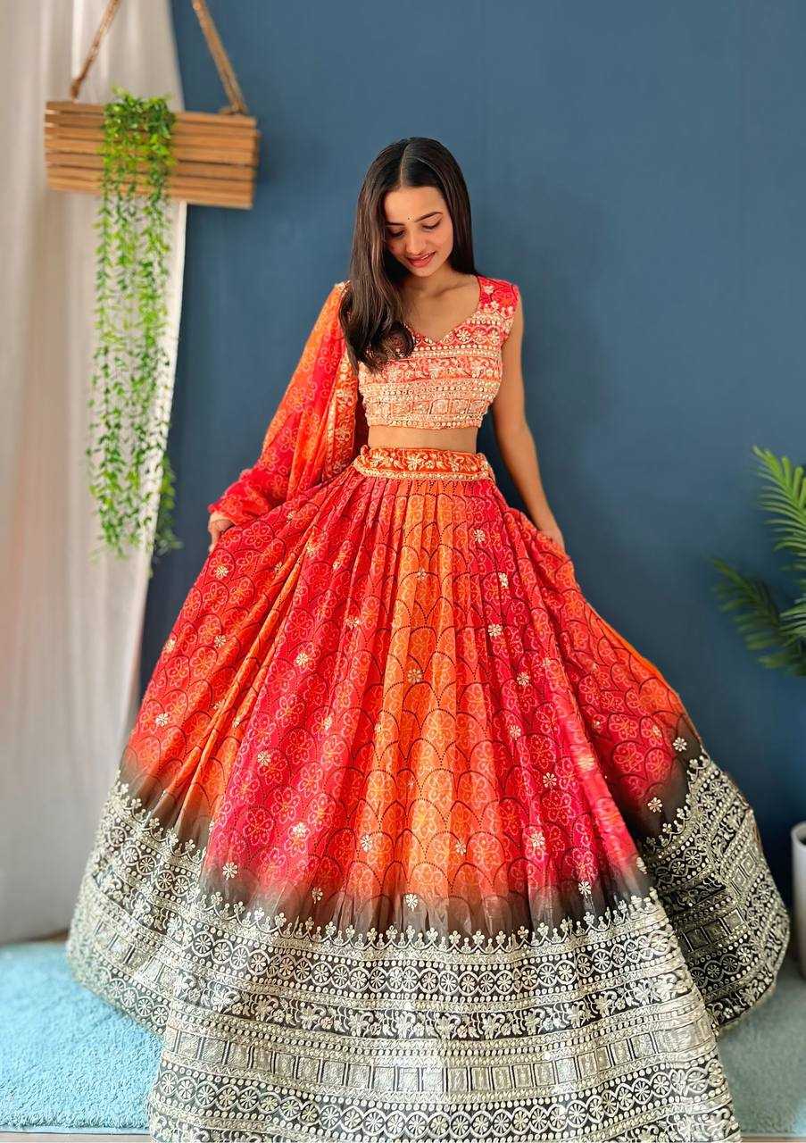 Chinon Silk Rin114 5020 Lehengas  Fancy Traditional Silk Printed Embroidered Lehengas