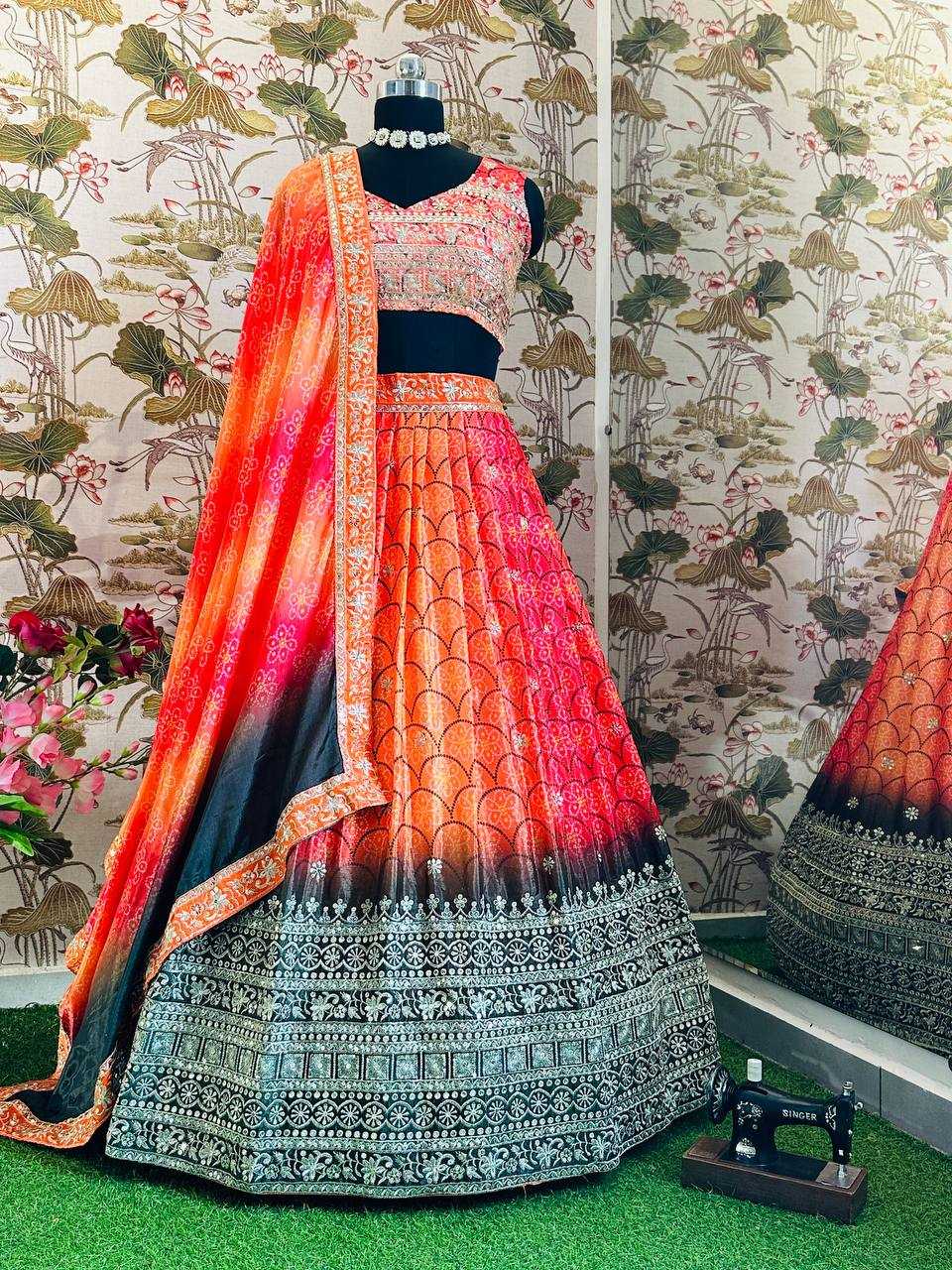 Chinon Silk Rin114 5020 Lehengas  Fancy Traditional Silk Printed Embroidered Lehengas