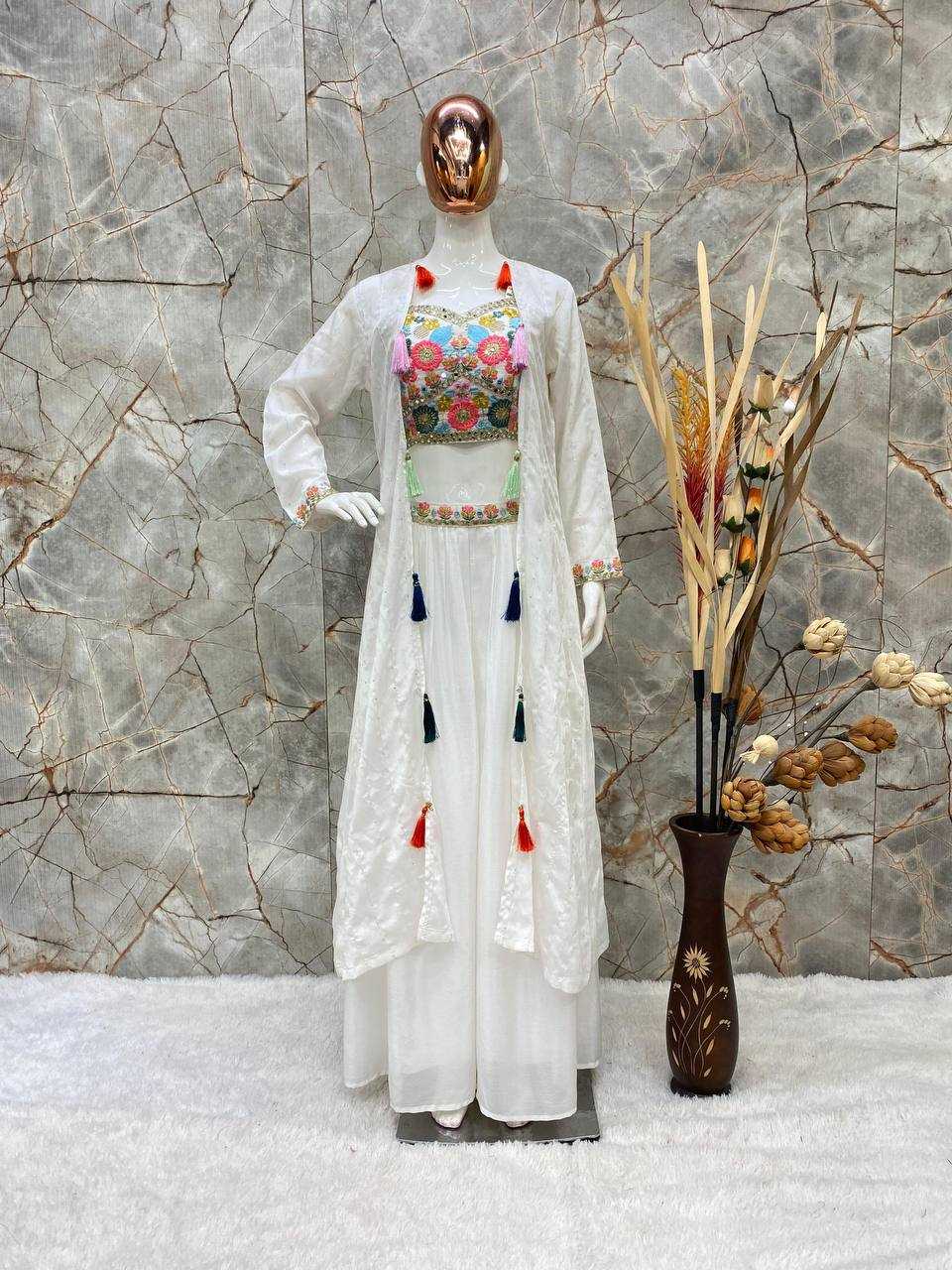 Chinon Silk Rin141 1884 Suits & Dresses  Indo Western Dresses Embroidery Ladies Silk Ladies Party Wear Suits