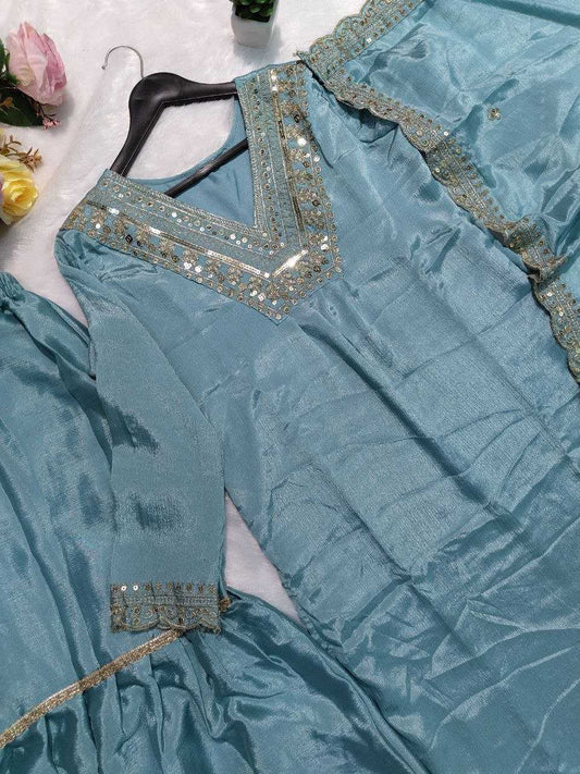 Chinon Silk Rin201 Rrd34S Uits & Dresses  Ladies Embroidery Sharara Salwar Ladies Silk Suits