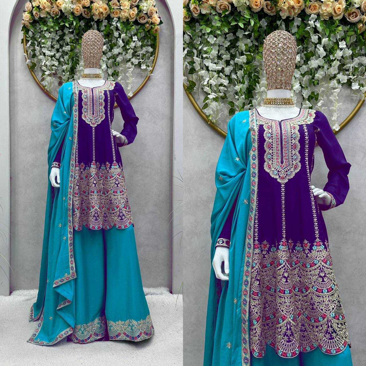 Chinon Silk Rin133 1466 Suit  Ladies Embroidery Sharara Suit