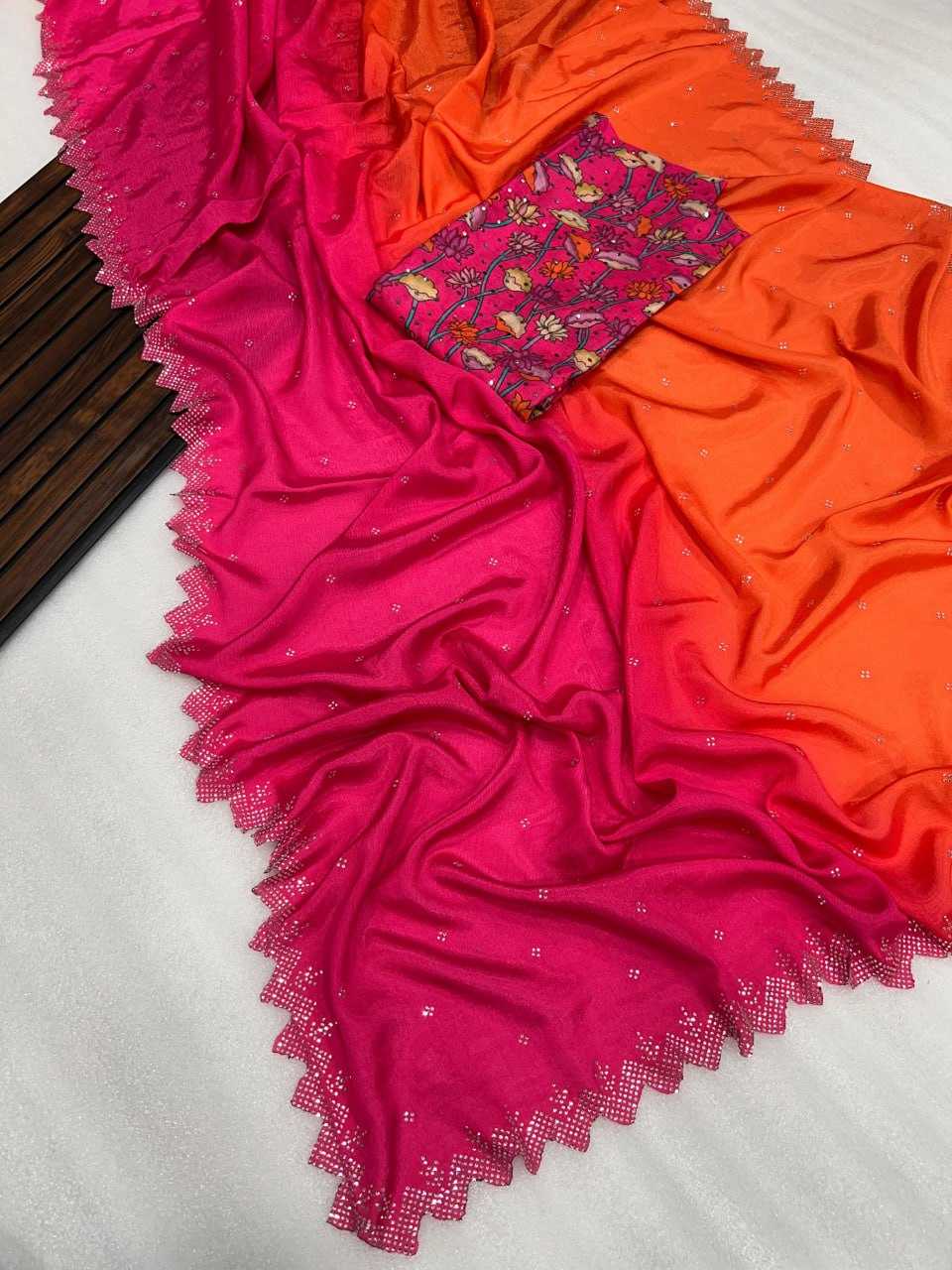 Chinon Silk Rnnc Material Saree  Party Wear ,Ladies ,Designer Saree