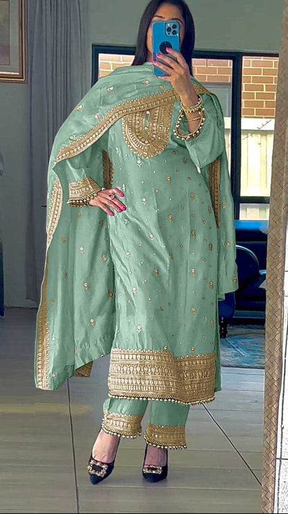 Chinon Silk Rnsr 814 Suits & Dresses  Ladies Dresses Embroidery Suits