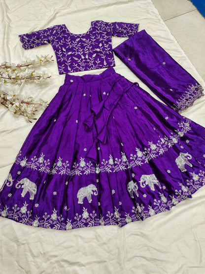 Chinon Silk Rpvr Lining Kids Wear  Kids Lehenga E