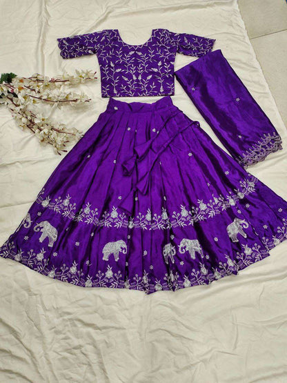 Chinon Silk Rpvr Lining Kids Wear  Kids Lehenga E