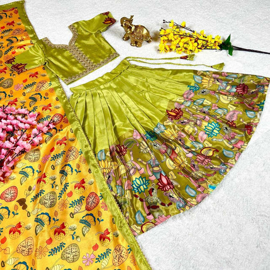 Chinon Silk Rrkt Kalamkari Kids Wear  Kids Lehenga