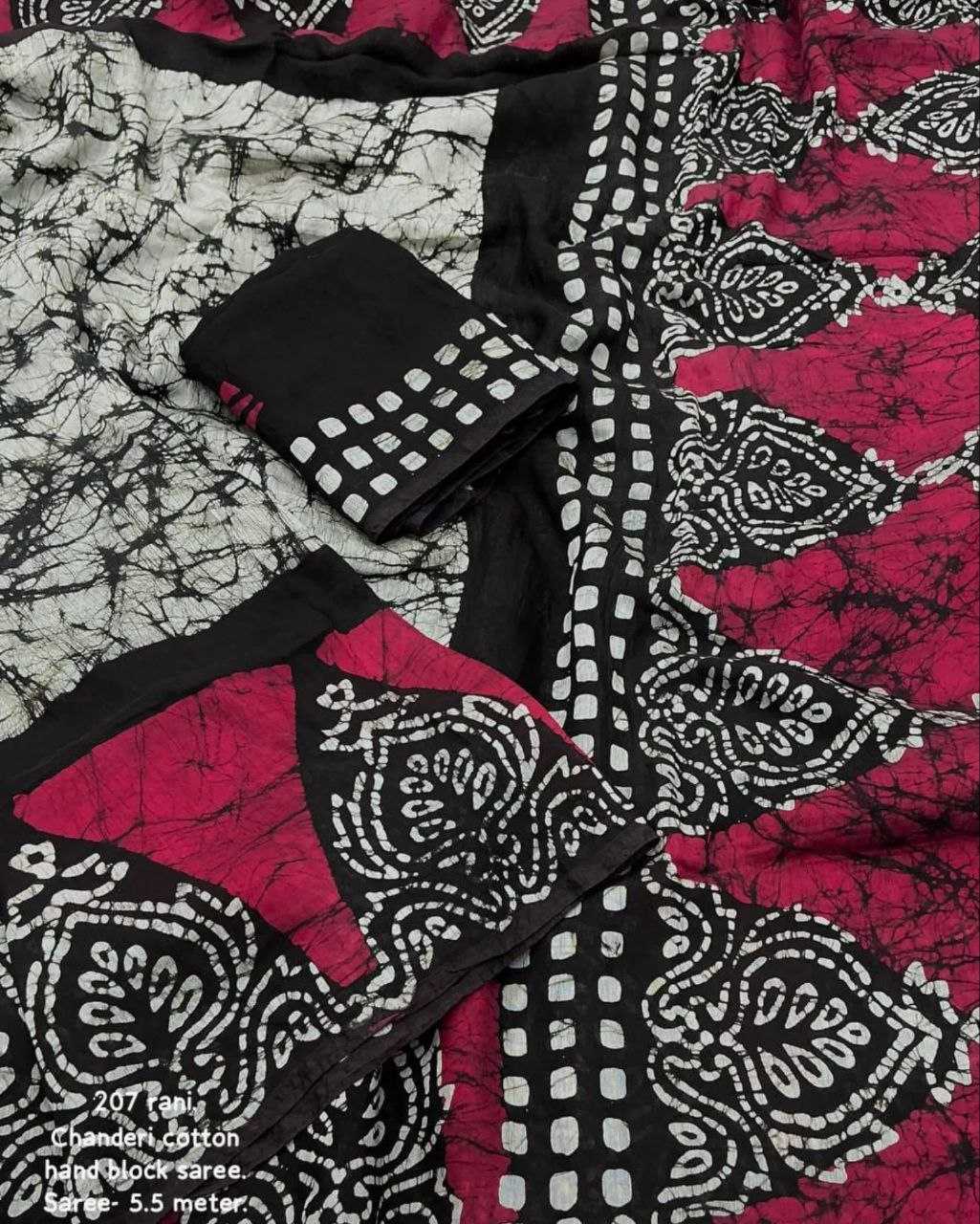 Chnaderi Cotton Kesh118 207 Sarees  Printed Cotton Linen Chanderi Batik Hand Printed Sarees