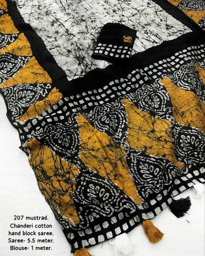 Chnaderi Cotton Kesh118 207 Sarees  Printed Cotton Linen Chanderi Batik Hand Printed Sarees