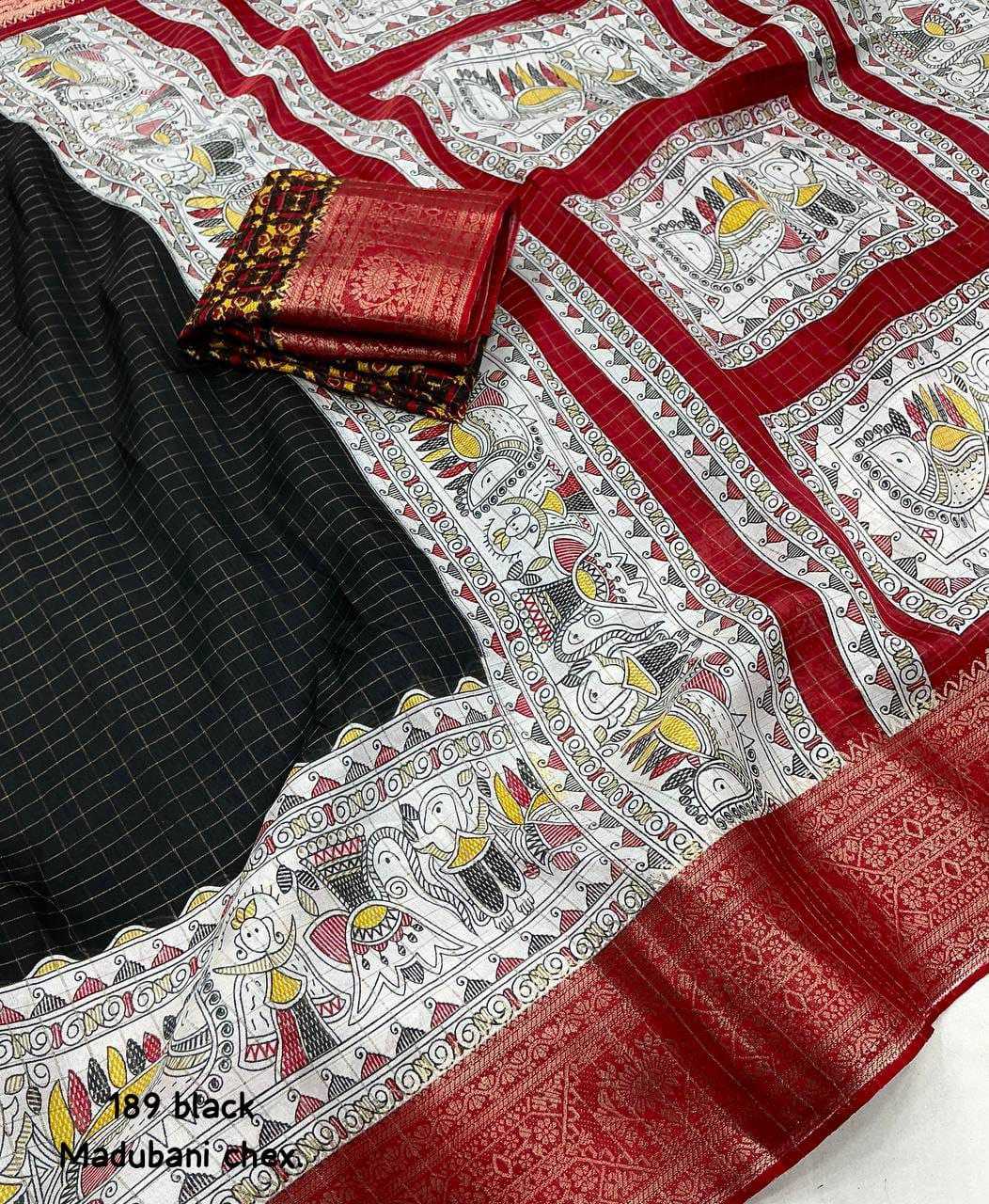 Coton Kesh118 189 Sarees  Printed Cotton Linen Madhubani Zari Border Sarees