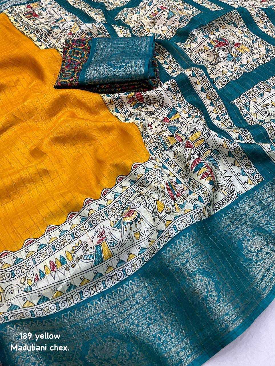 Coton Kesh118 189 Sarees  Printed Cotton Linen Madhubani Zari Border Sarees