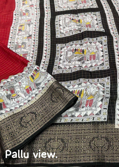 Coton Kesh118 189 Sarees  Printed Cotton Linen Madhubani Zari Border Sarees