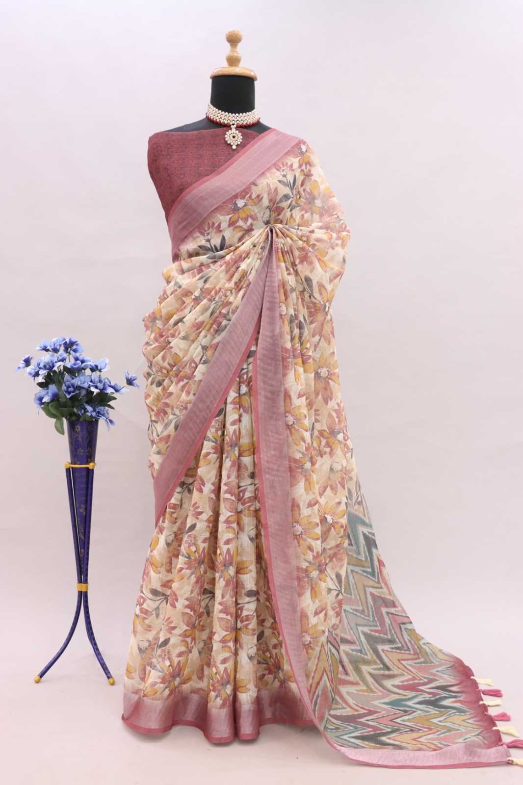 Cotton Era 01Sarees  Printed Cotton Linene Ladies  Saree