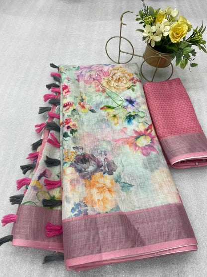 Cotton Era 07 Sarees  Printed Cotton Linen Ladies Sarees