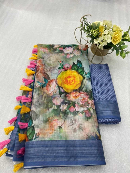 Cotton Era 07 Sarees  Printed Cotton Linen Ladies Sarees