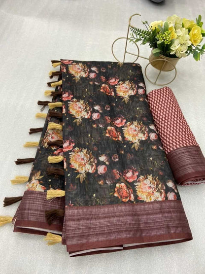 Cotton Era 08 Sarees  Printed Cotton Linen Ladies Sarees