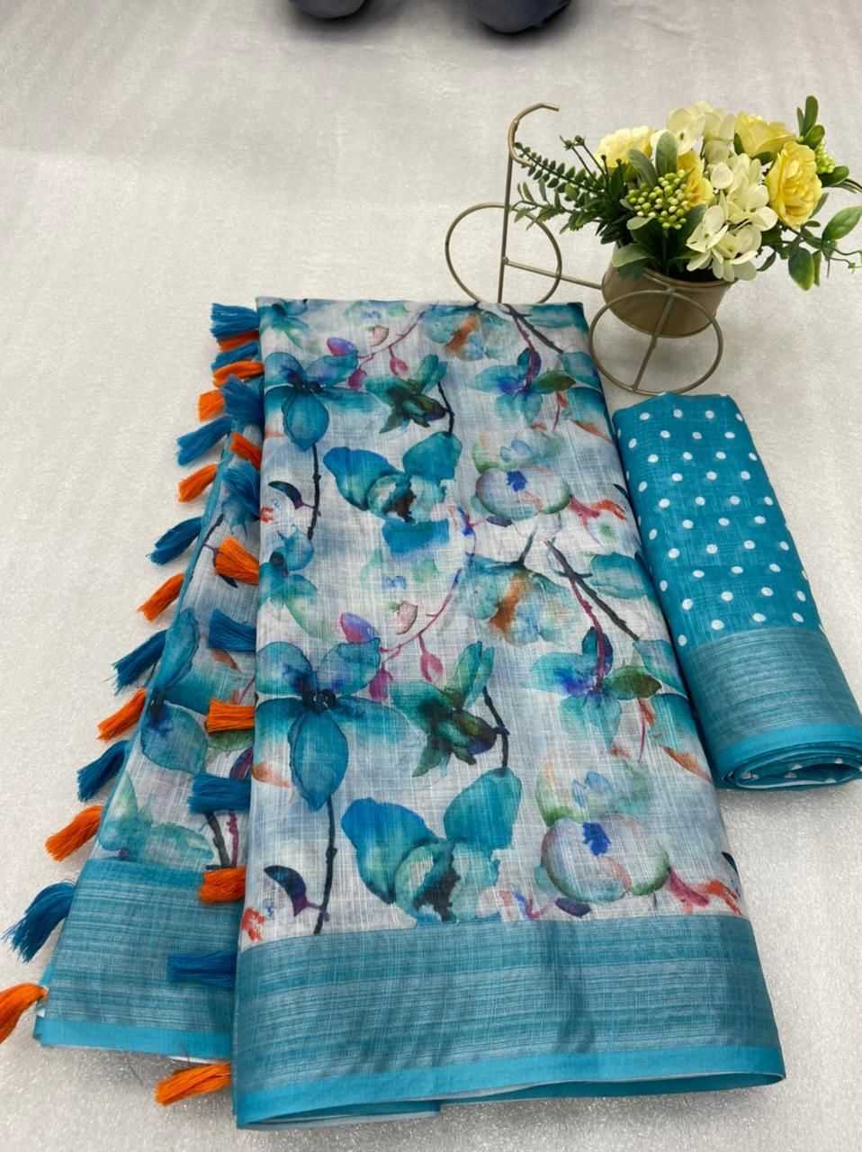 Cotton Era 08 Sarees  Printed Cotton Linen Ladies Sarees