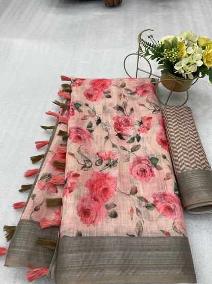 Cotton Era 08 Sarees  Printed Cotton Linen Ladies Sarees