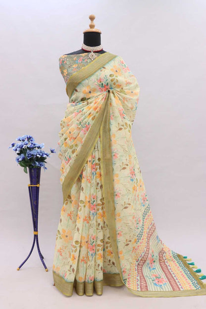 Cotton Era Feel Sarees  Printed Ladies Cotton Linen Sarees