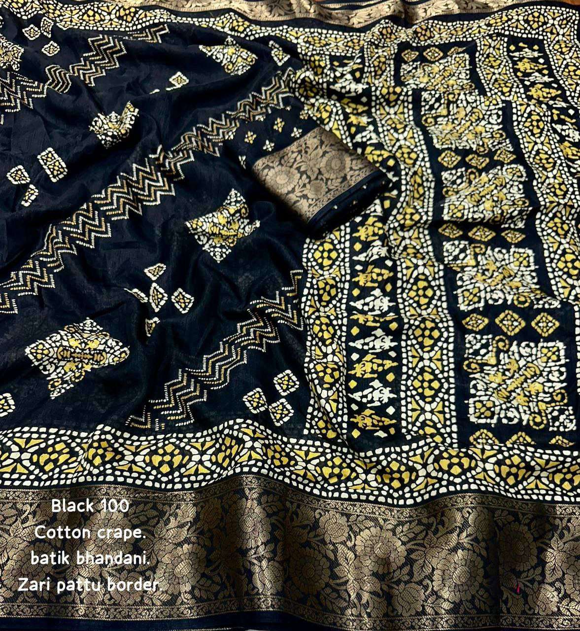 Cotton Kesh118 100 Sarees  Printed Cotton Linen Batik Zari Border Sarees