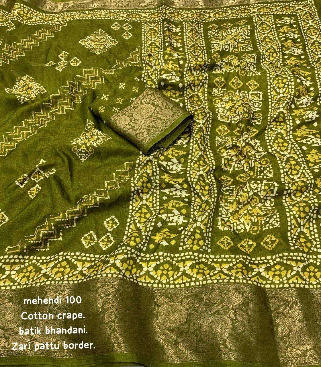 Cotton Kesh118 100 Sarees  Printed Cotton Linen Batik Zari Border Sarees