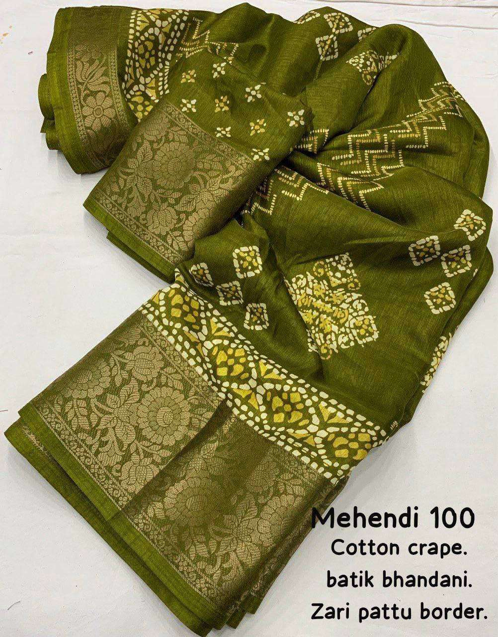 Cotton Kesh118 100 Sarees  Printed Cotton Linen Batik Zari Border Sarees