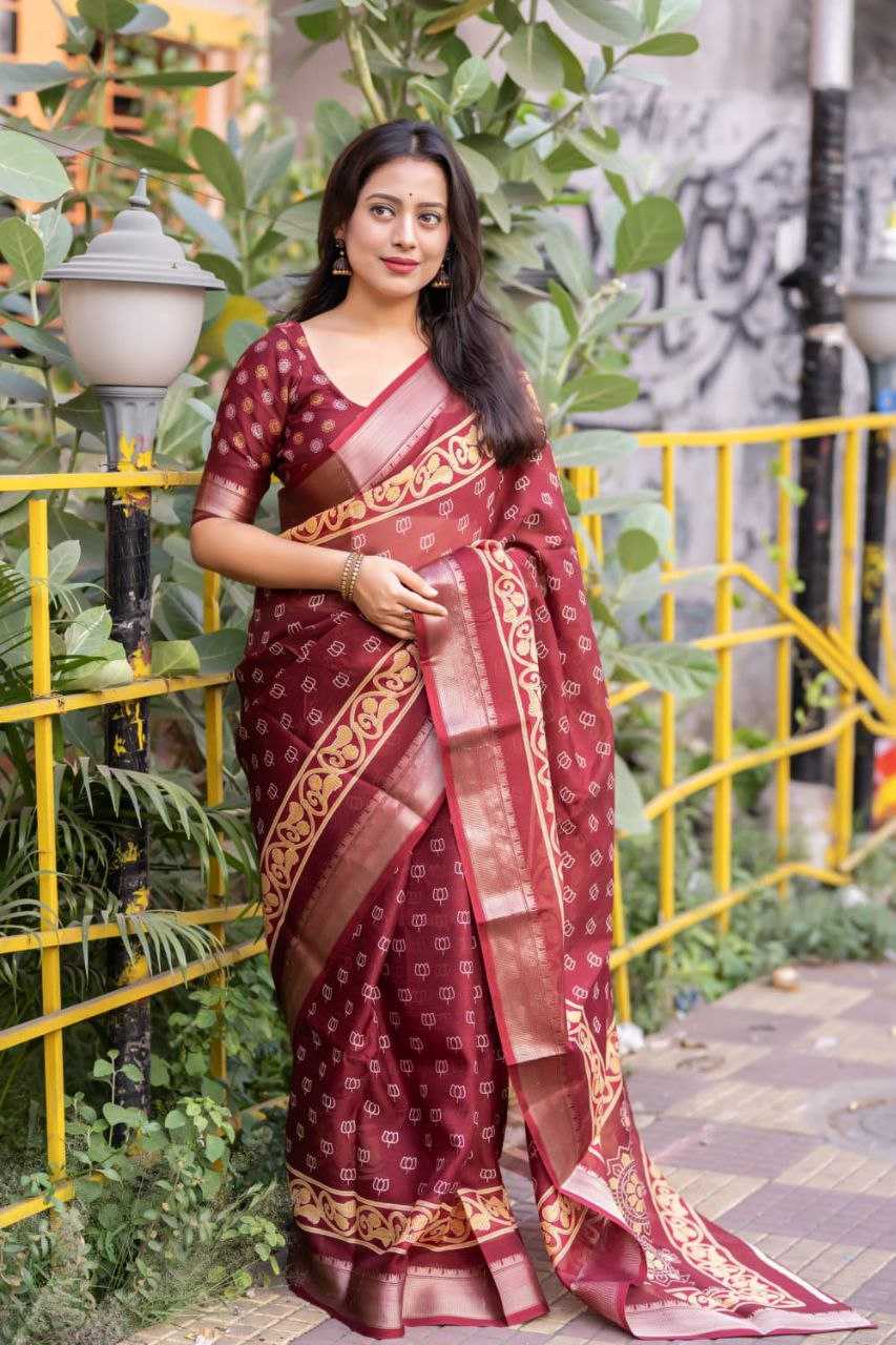 Cotton Kesh118 145 Sarees  Printed Cotton Linen Ajrakh Zari Border Sarees