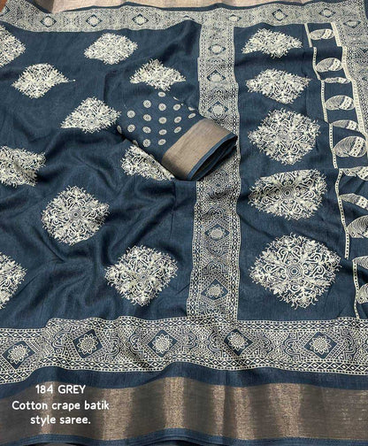 Cotton Kesh118 184 Sarees  Printed Cotton Linen Batik Zari Border Sarees