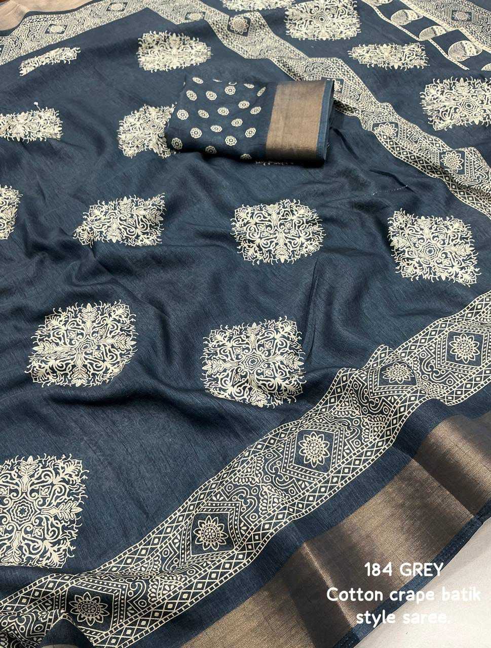 Cotton Kesh118 184 Sarees  Printed Cotton Linen Batik Zari Border Sarees