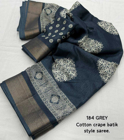 Cotton Kesh118 184 Sarees  Printed Cotton Linen Batik Zari Border Sarees