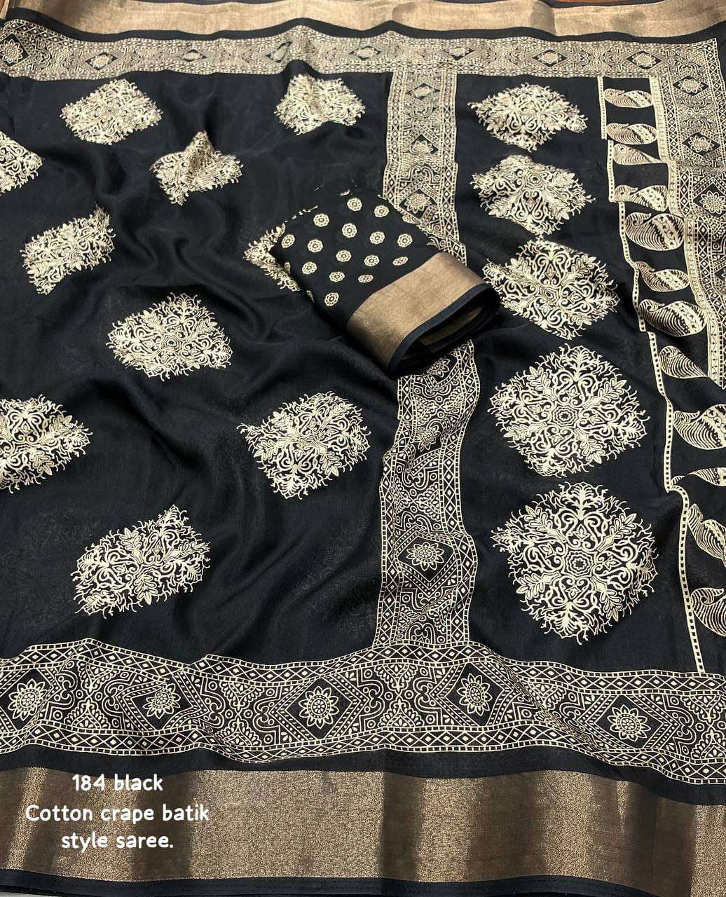 Cotton Kesh118 184 Sarees  Printed Cotton Linen Batik Zari Border Sarees