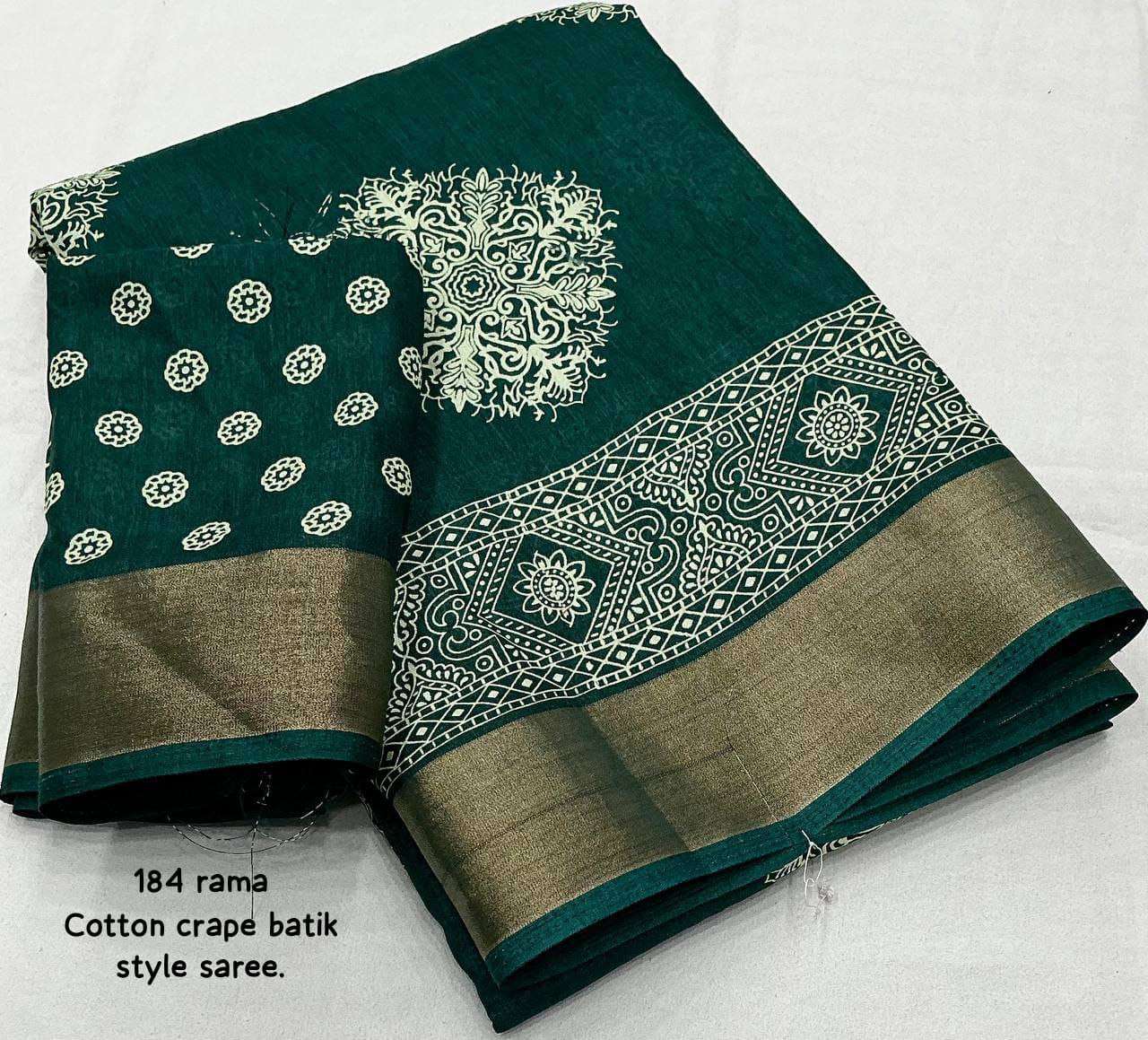 Cotton Kesh118 184 Sarees  Printed Cotton Linen Batik Zari Border Sarees