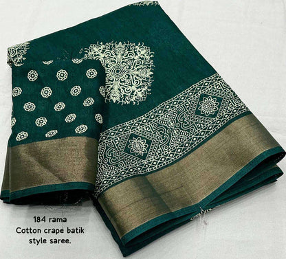 Cotton Kesh118 184 Sarees  Printed Cotton Linen Batik Zari Border Sarees