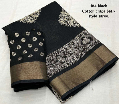 Cotton Kesh118 184 Sarees  Printed Cotton Linen Batik Zari Border Sarees