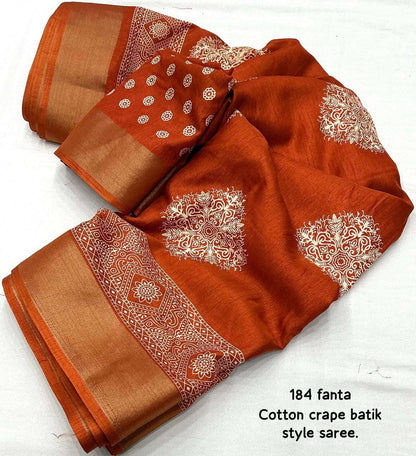 Cotton Kesh118 184 Sarees  Printed Cotton Linen Batik Zari Border Sarees