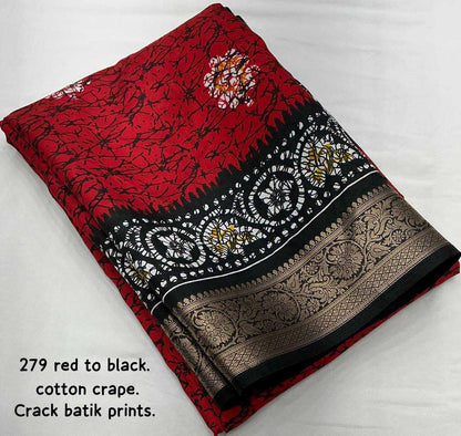 Cotton Kesh118 278 Sarees  Printed Cotton Linen Batik Zari Border Sarees