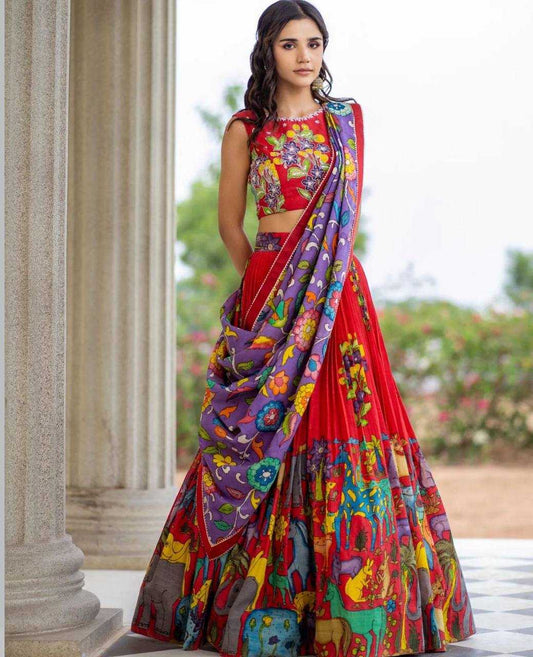 Cotton Kesh119 439 Lehengas  Printed Kalamkari Traditonal Lehengas