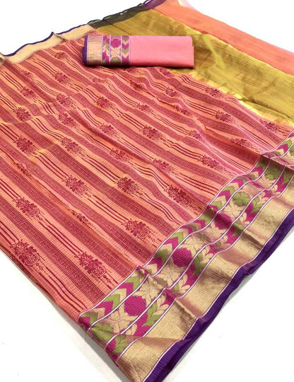 Cotton Kesh167 Vaari Sarees  Printed Cotton Linen Ladies Sarees